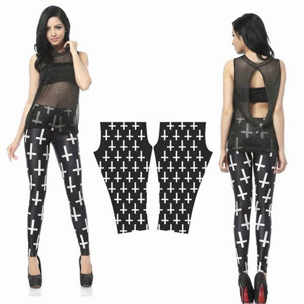 Black Cross Print Leggings